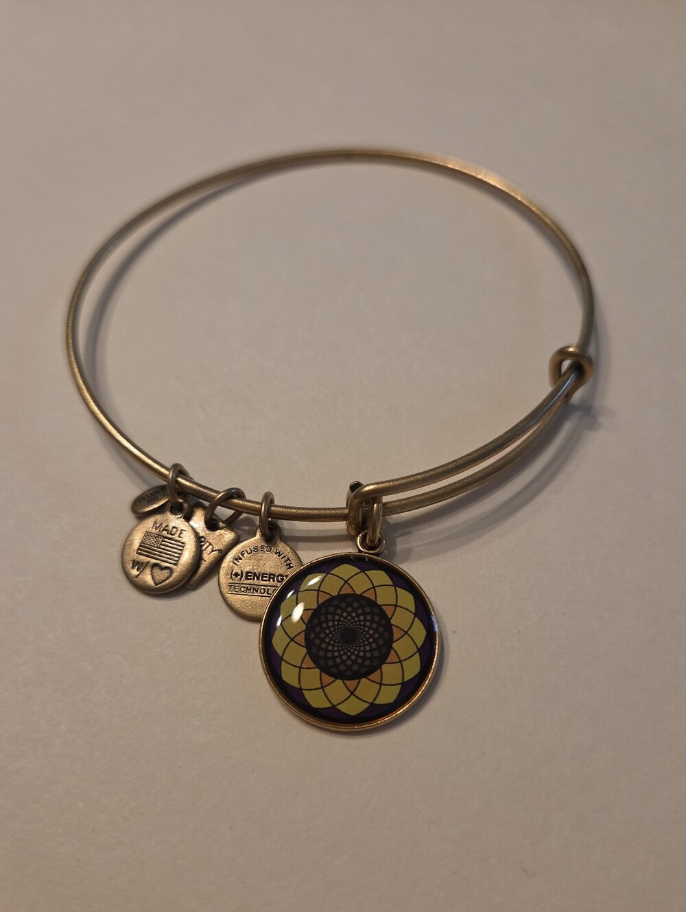 Alex and Ani | Gold-Tone Sunflower Charm Bangle Bracelet